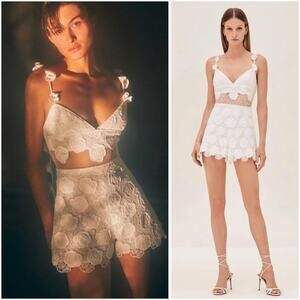 Alexis White Illusion Floral Lace Stellah Romper Small